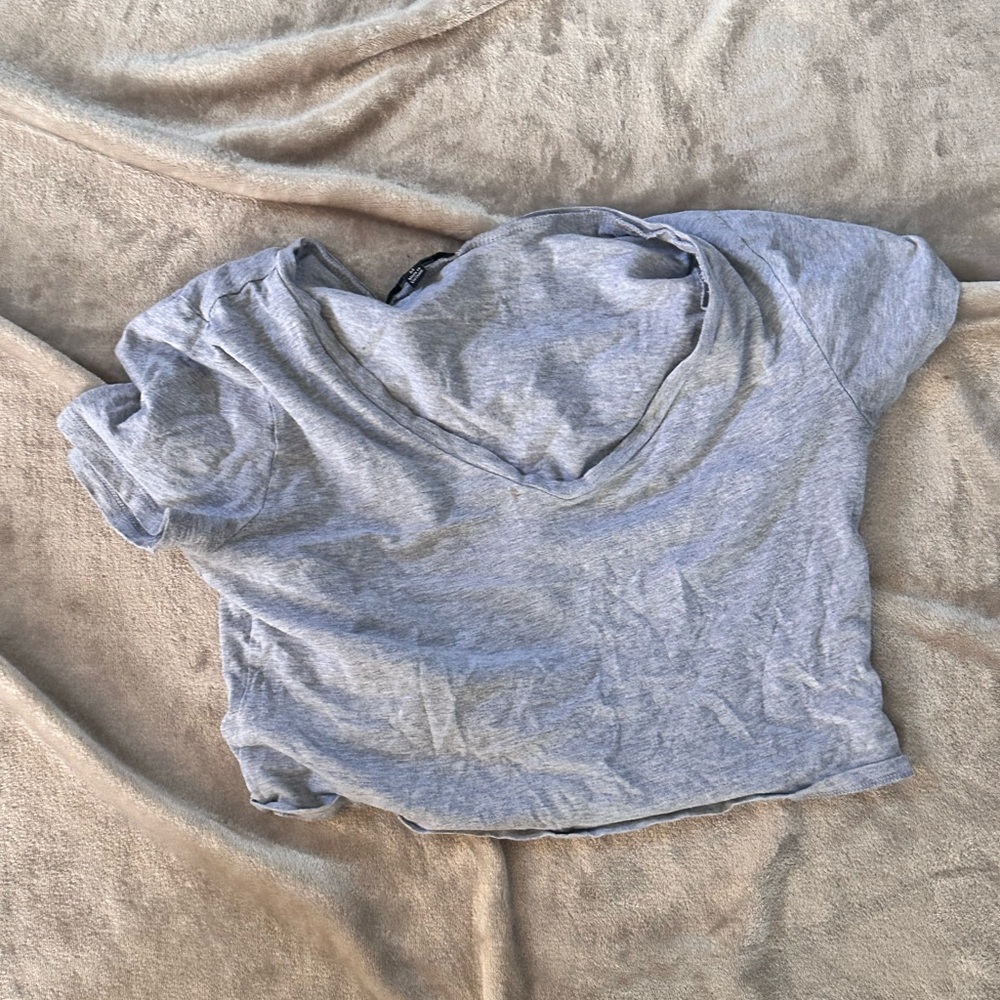 Gray V-Neck Women's Top